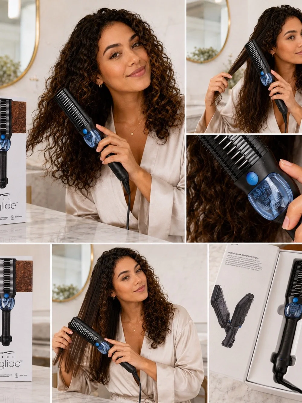 Black Heated Straightening Brush — Sleek Black Hair Styler
